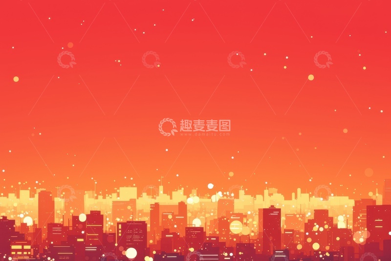 高清大图下载【趣麦麦图】手绘红色城市高楼底部边框