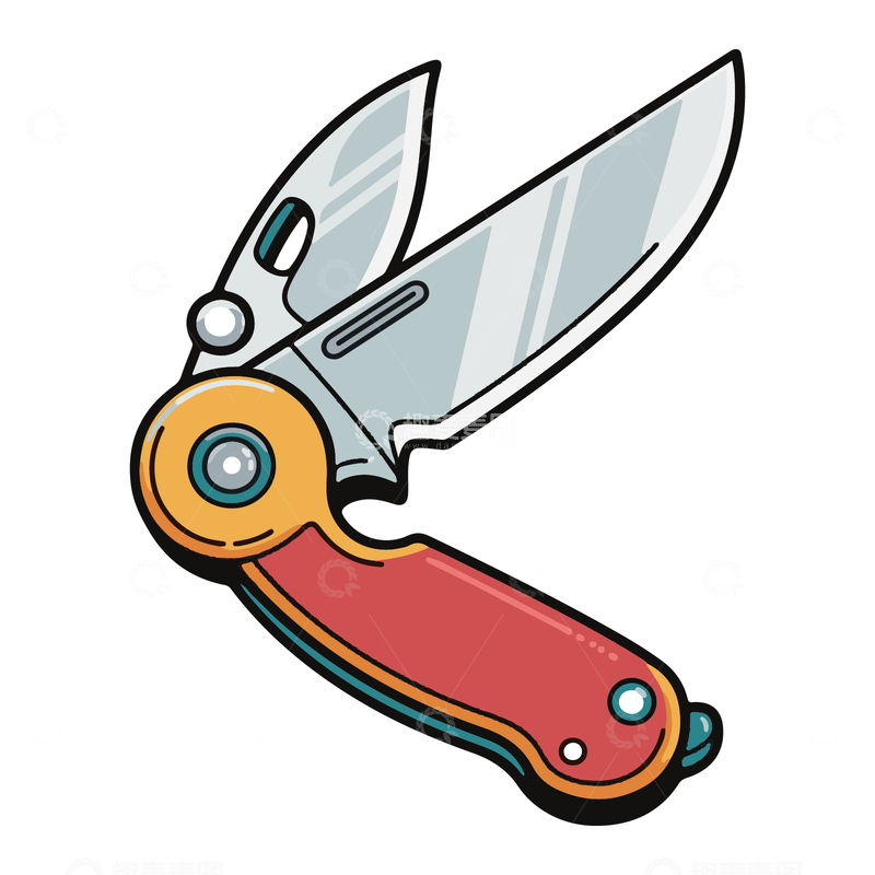 源文件下载【趣麦麦图】-折叠刀户外工具手绘插画卡通漫画风1