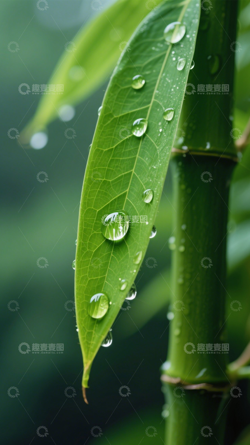 高清大图下载【趣麦麦图】竹叶水滴绿色清新韵2