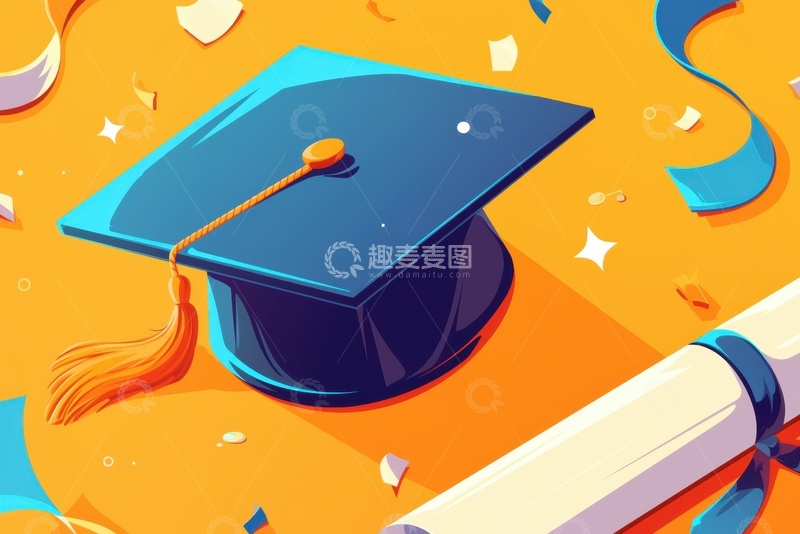 高清大图下载【趣麦麦图】卡通简约博士帽背景