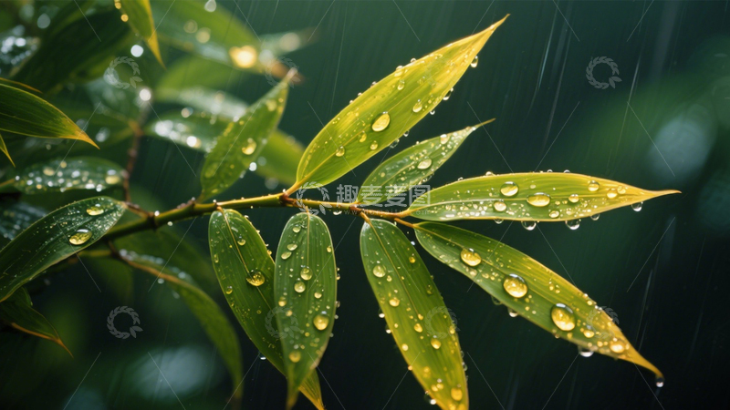 高清大图下载【趣麦麦图】竹叶水滴绿色清新韵