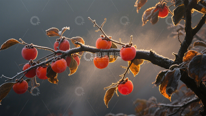 高清大图下载【趣麦麦图】霜柿果实挂枝头3