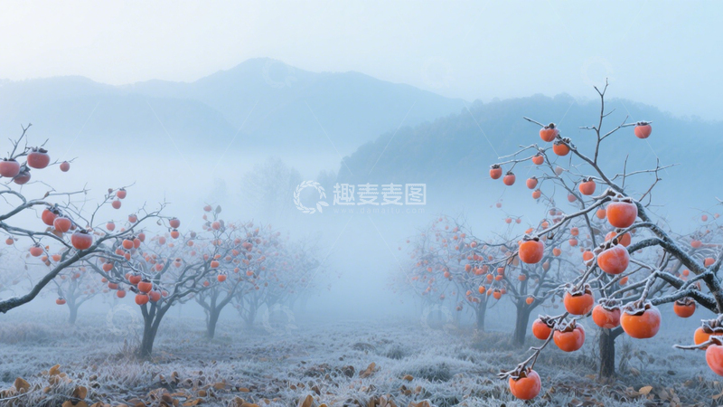 高清大图下载【趣麦麦图】霜柿果实挂枝头2