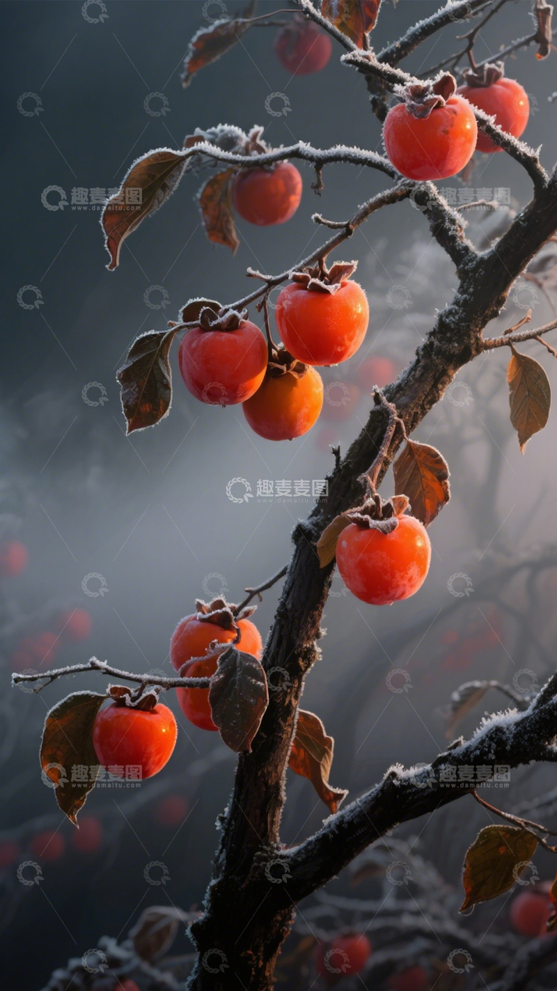 高清大图下载【趣麦麦图】霜柿果实挂枝头4