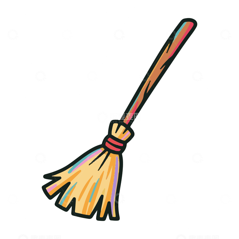 源文件下载【趣麦麦图】-卡通清洁工具扫把手绘插画可爱