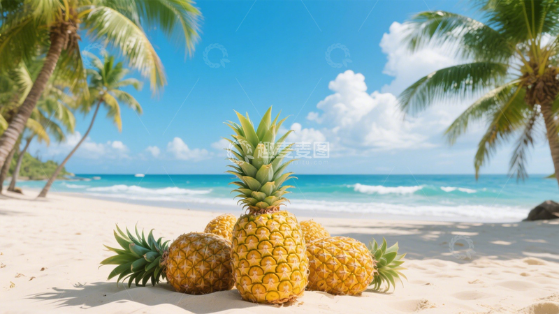 高清大图下载【趣麦麦图】海滩边的菠萝1