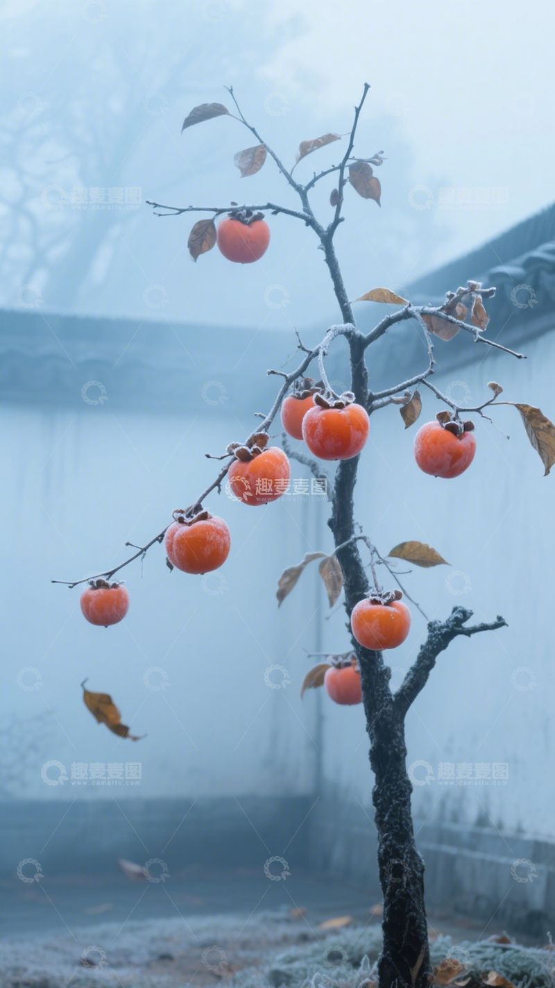高清大图下载【趣麦麦图】霜柿果实挂枝头1