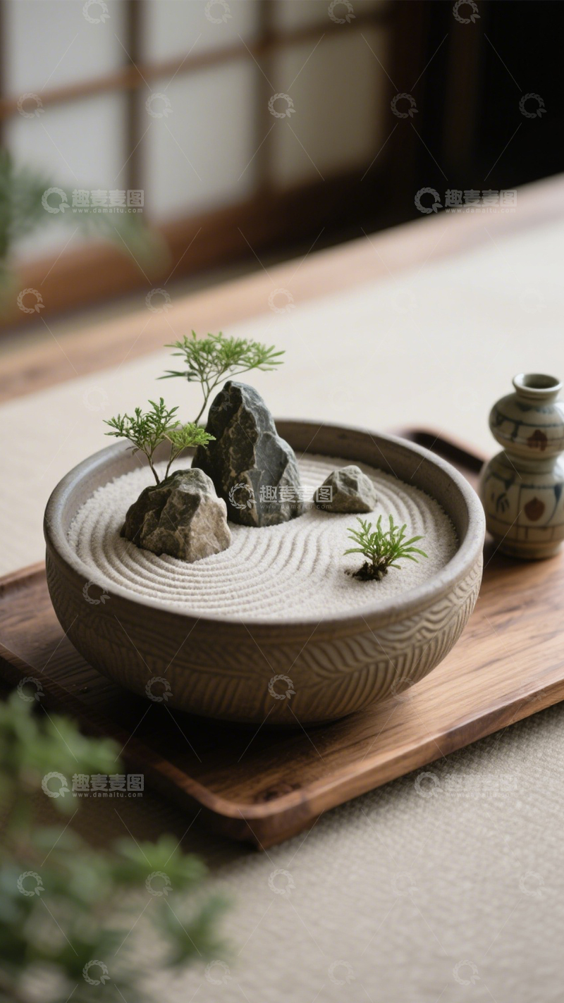 高清大图下载【趣麦麦图】禅意沙景小盆栽3