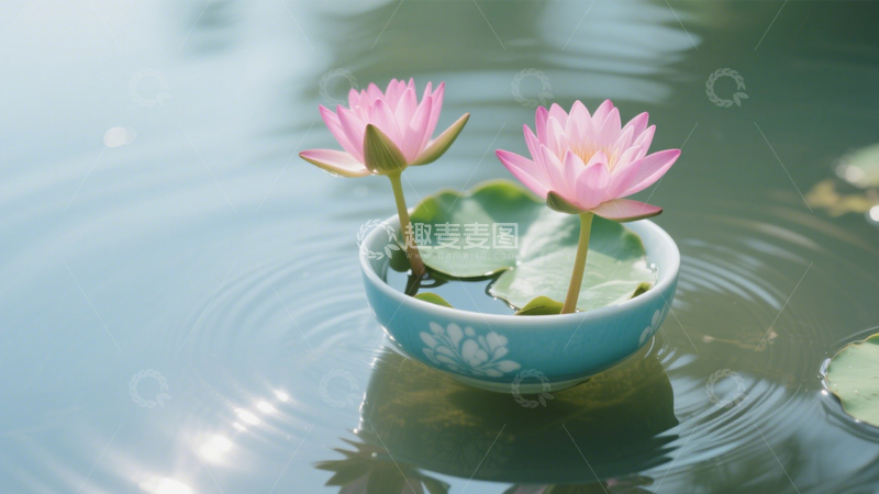 高清大图下载【趣麦麦图】粉色荷花盆栽2