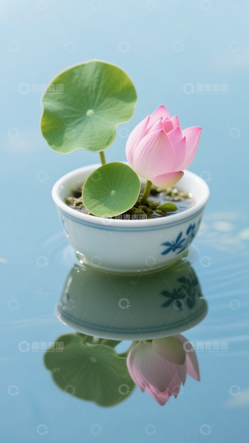 高清大图下载【趣麦麦图】粉色荷花盆栽3