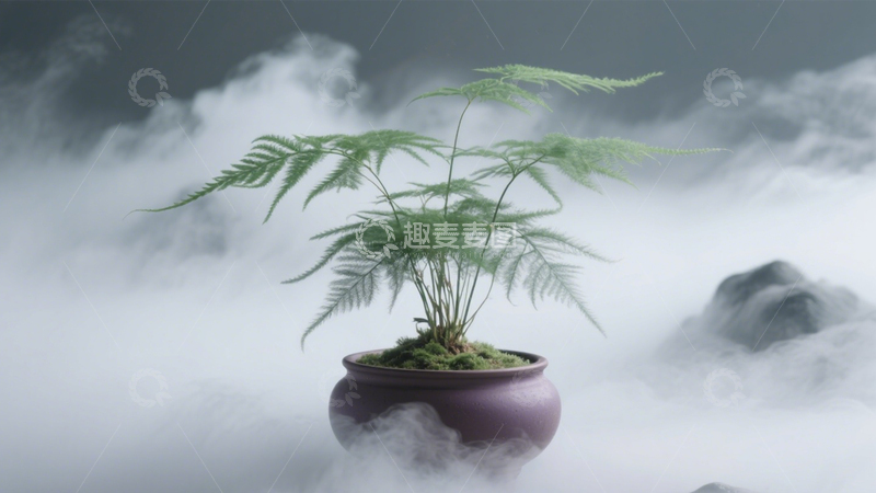 高清大图下载【趣麦麦图】雾中诗意文竹盆