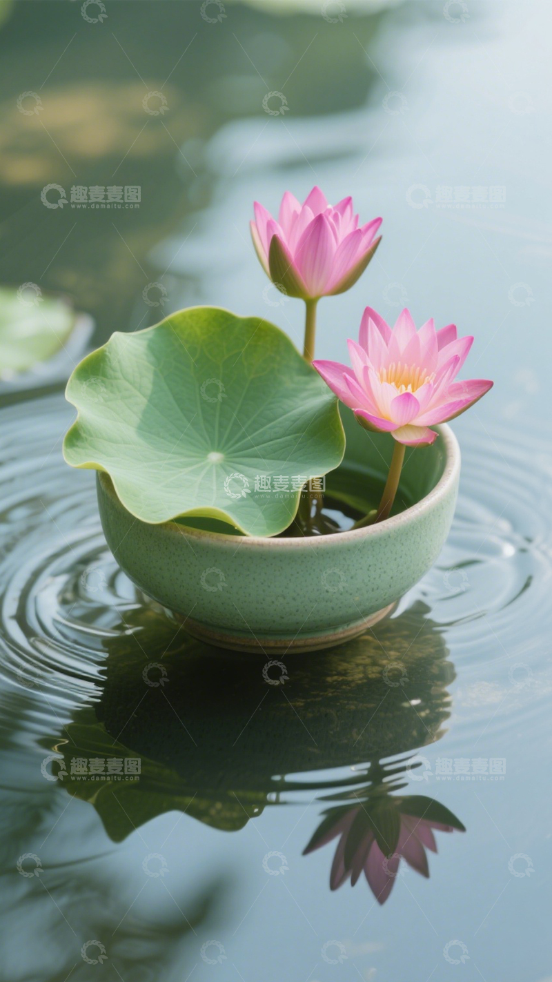 高清大图下载【趣麦麦图】粉色荷花盆栽