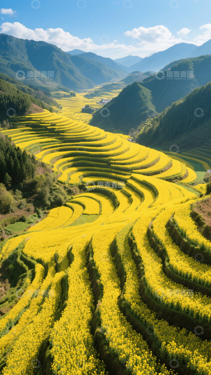 高清大图下载【趣麦麦图】梯田油菜花海