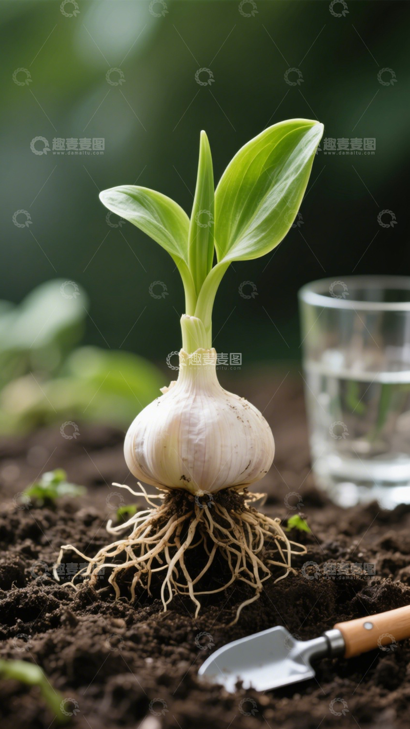 高清大图下载【趣麦麦图】发芽蒜的根系2