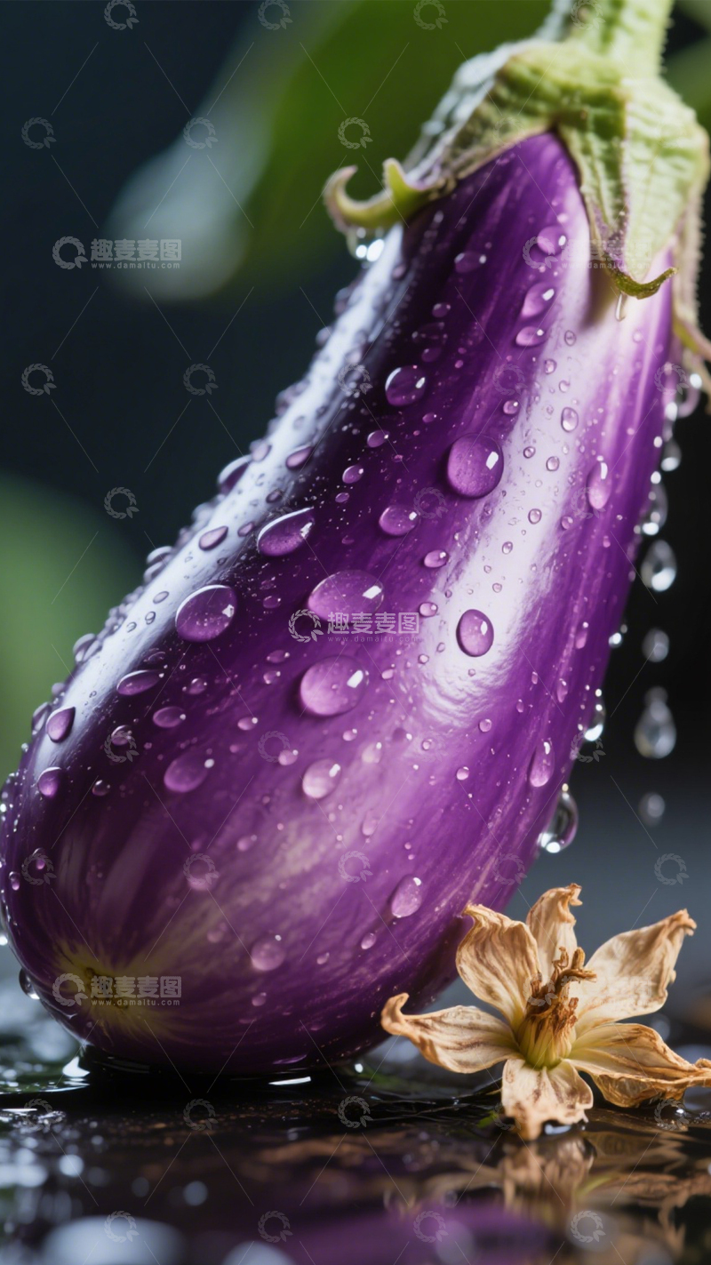高清大图下载【趣麦麦图】新鲜紫茄带露鲜