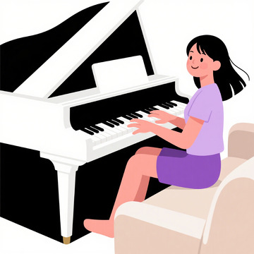 弹钢琴的女孩矢量图