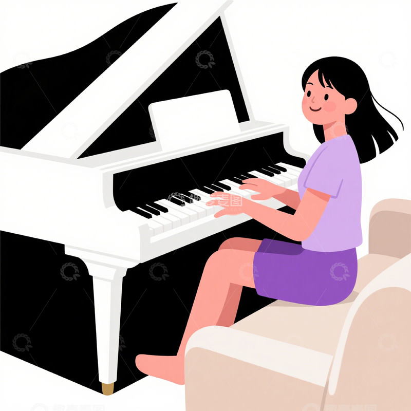 高清大图下载【趣麦麦图】弹钢琴的女孩矢量图