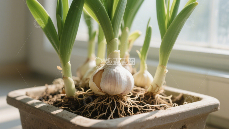 高清大图下载【趣麦麦图】发芽蒜的根系