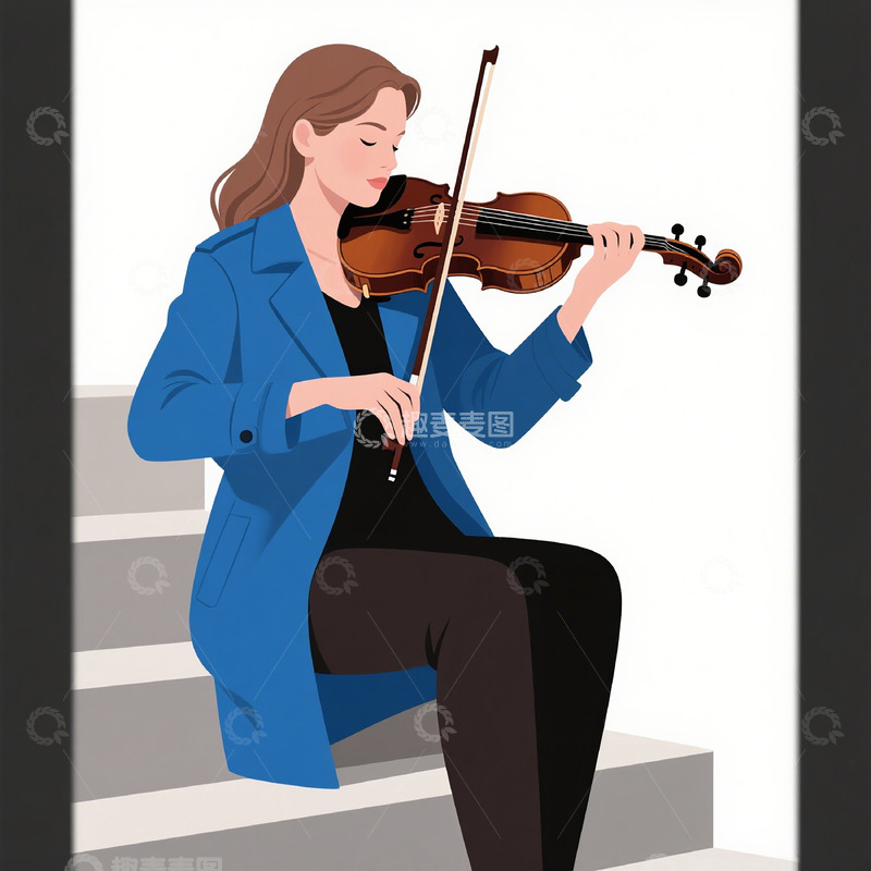 高清大图下载【趣麦麦图】拉小提琴的女孩矢量图