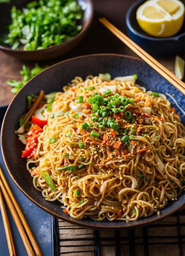 在家用筷子炒面AI插画海报背景图片素材1