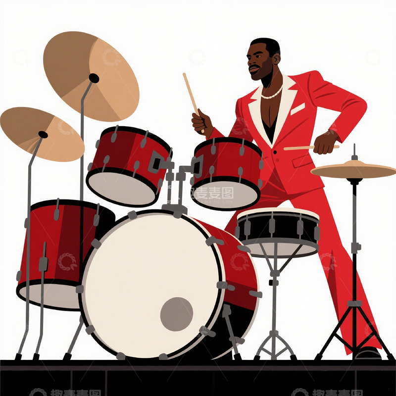 高清大图下载【趣麦麦图】打架子鼓的男人矢量图