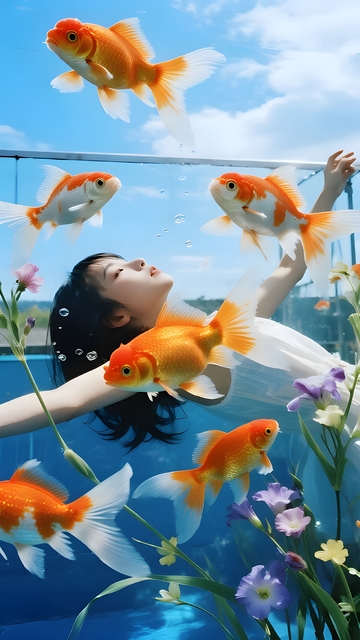 水下花漾金鱼与少女3