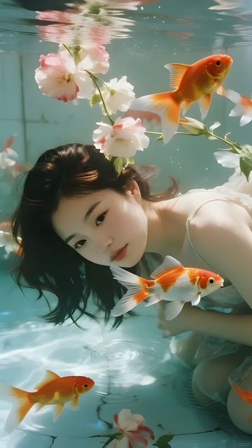 水下花漾金鱼与少女1