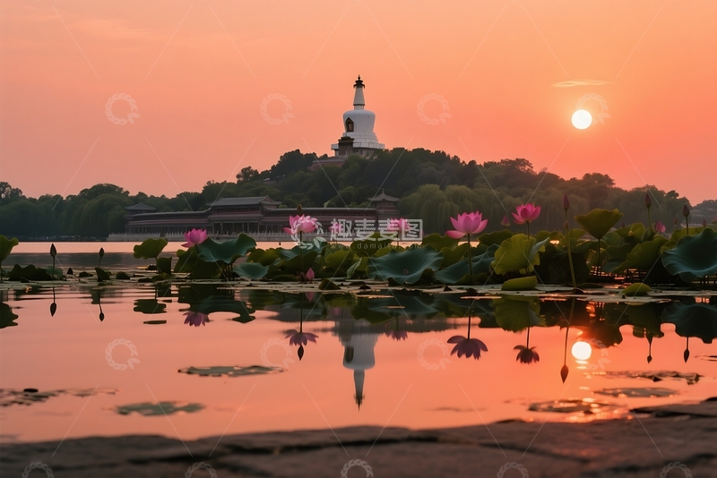 高清大图下载【趣麦麦图】北海公园夏季荷花白塔 