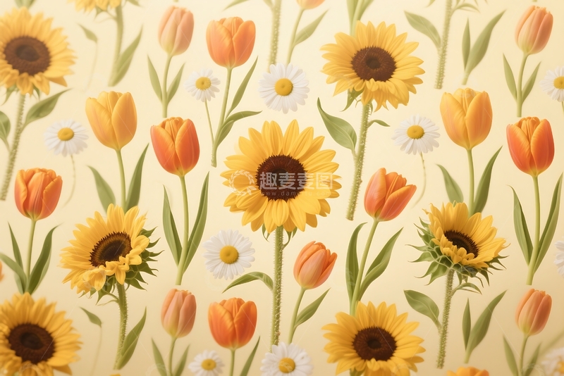 高清大图下载【趣麦麦图】复古无缝花卉图案，利比提风格 