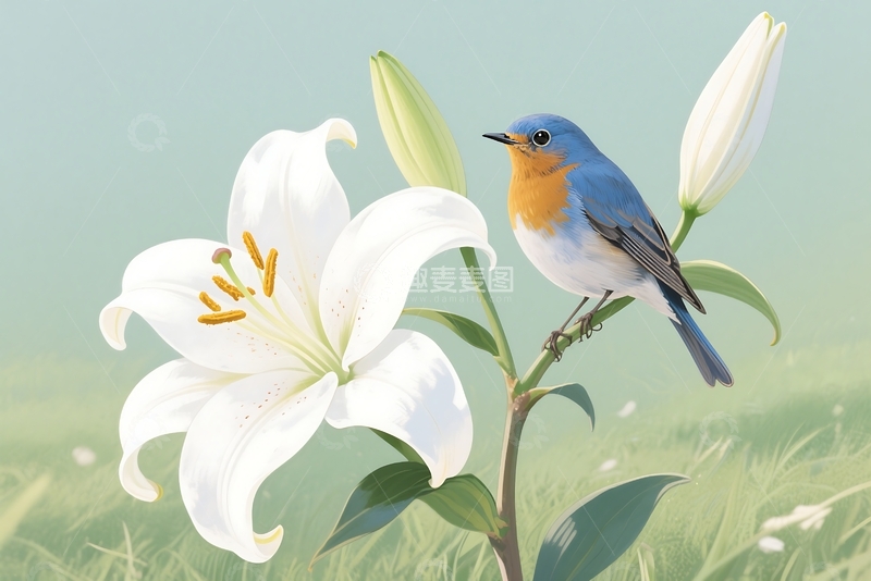 高清大图下载【趣麦麦图】处世唯美插画系列-花香鸟语 