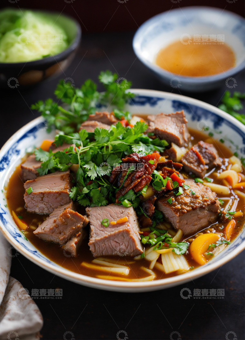 热气腾腾香气扑鼻红烧肉AI插画背景素材1