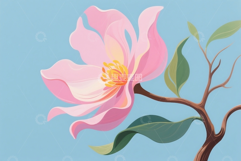高清大图下载【趣麦麦图】抽象手绘花朵、树枝和叶子 