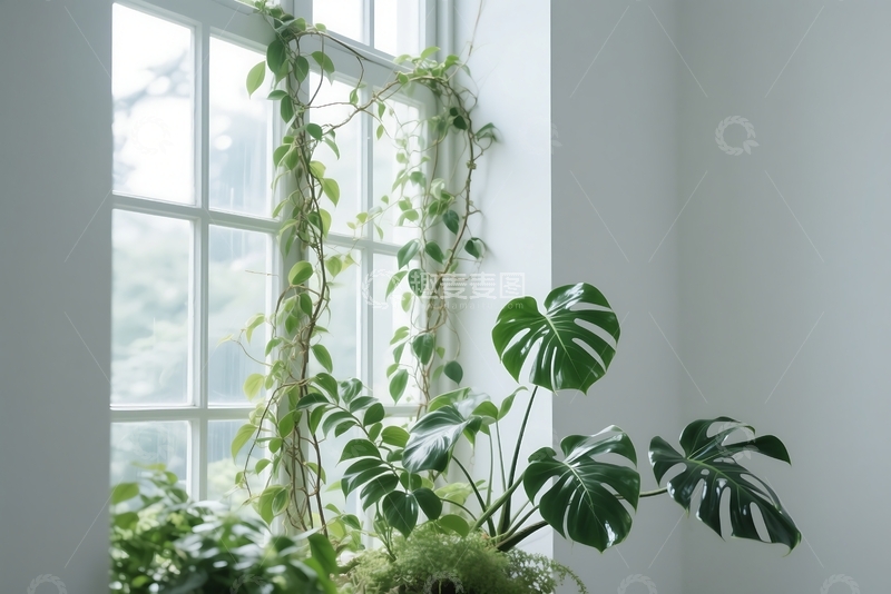 高清大图下载【趣麦麦图】春分窗户外绿植风景 
