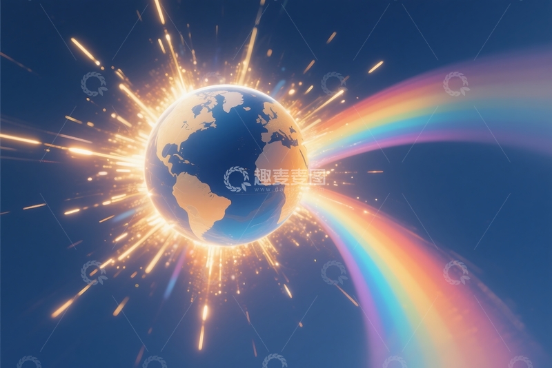 高清大图下载【趣麦麦图】抽象的绽放地球与彩虹 