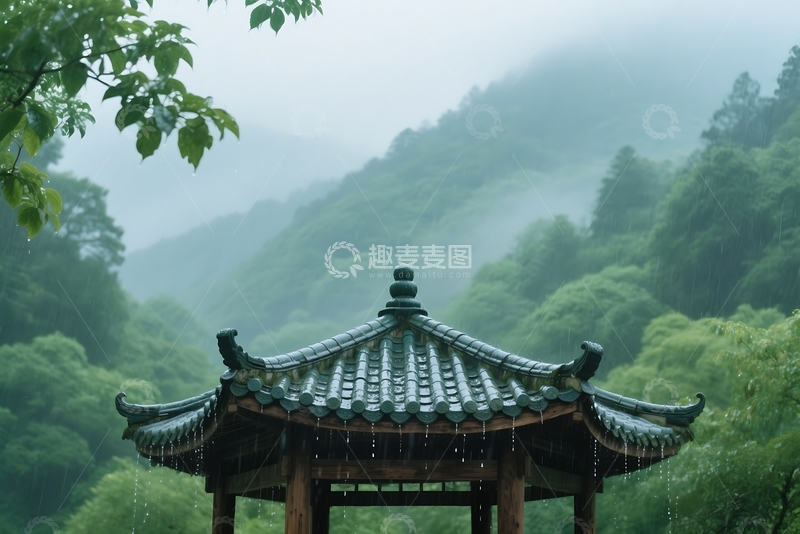 高清大图下载【趣麦麦图】春天，下雨，绿色风景画背景 