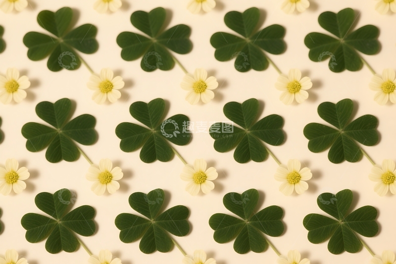 高清大图下载【趣麦麦图】春季三叶草花卉的无缝图案 