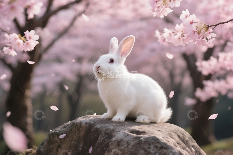 高清大图下载【趣麦麦图】春季可爱白兔无缝图案 