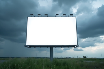 暴风雨的天空笼罩着空白的广告牌 