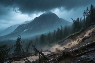 暴风雨天的落基山脉全景 
