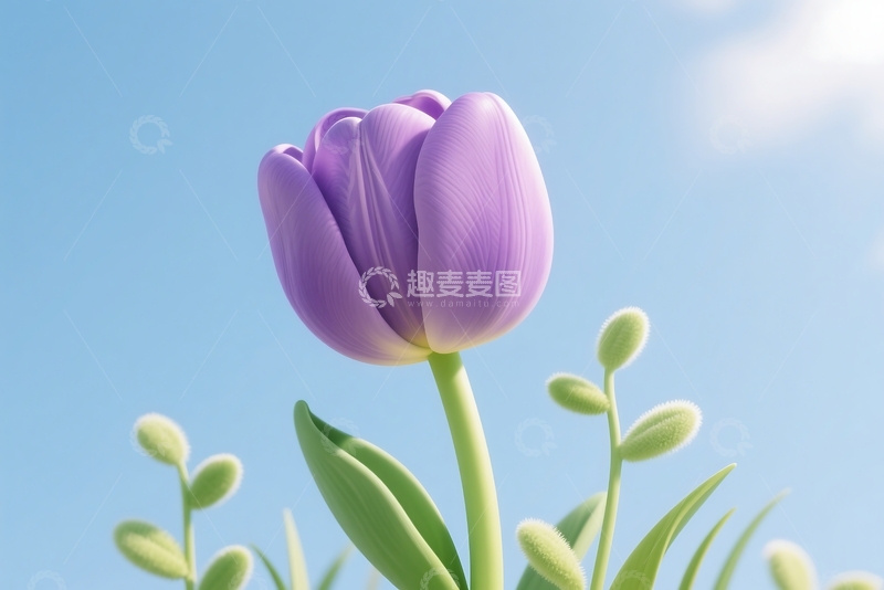 高清大图下载【趣麦麦图】春季边花郁金香卡通草 