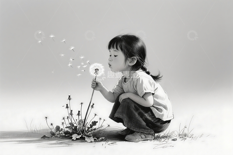 高清大图下载【趣麦麦图】春季蒲公英花的黑色素描 