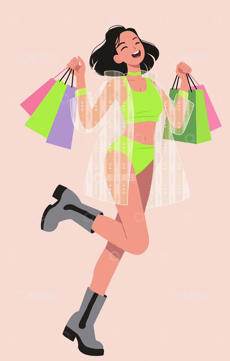 高清大图下载【趣麦麦图】透明防晒衣时尚女孩购物商务