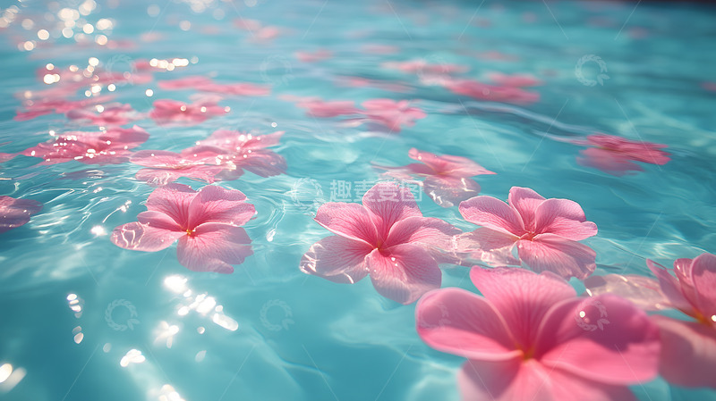 高清大图下载【趣麦麦图】飘在清澈水上的粉色花朵