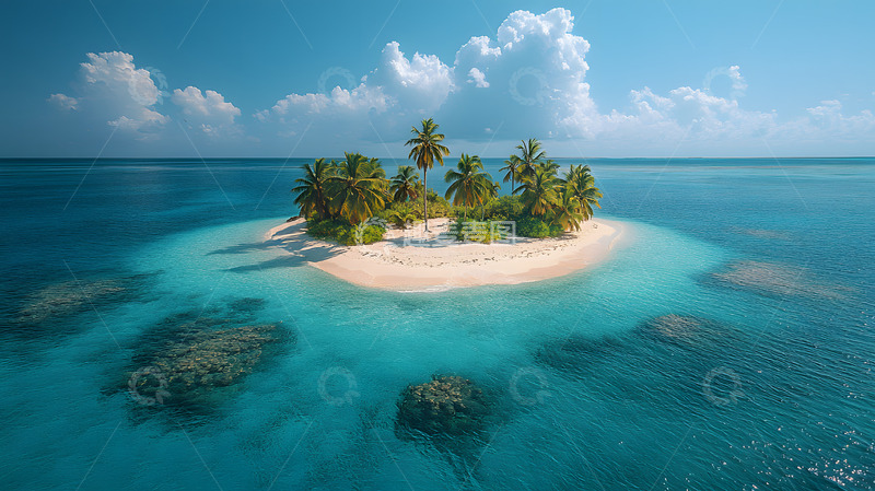 高清大图下载【趣麦麦图】蓝蓝大海上的小岛屿