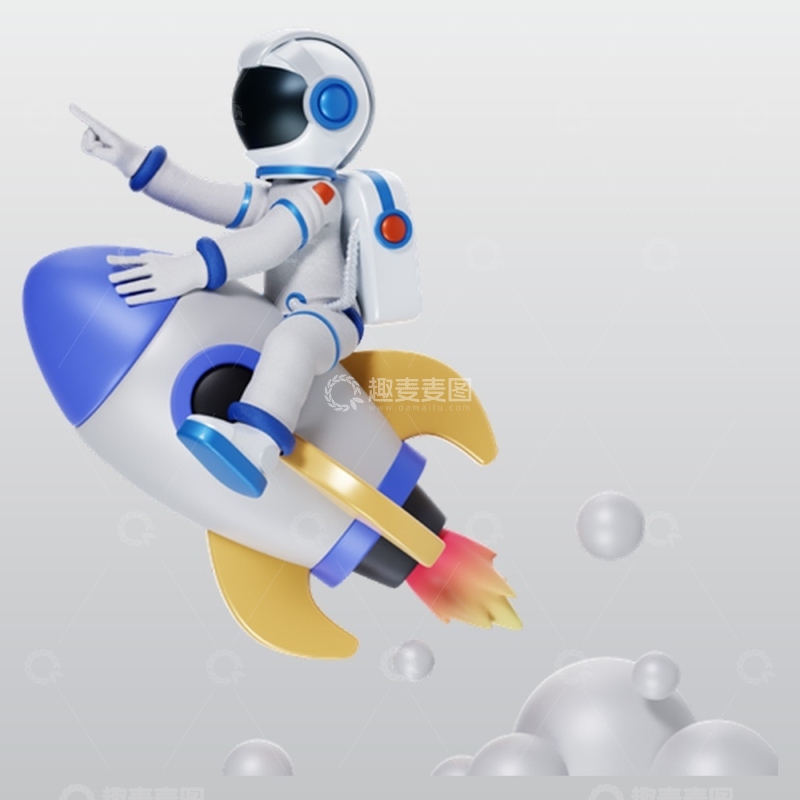 源文件下载【趣麦麦图】宇航员骑火箭3D插图blend模型素材