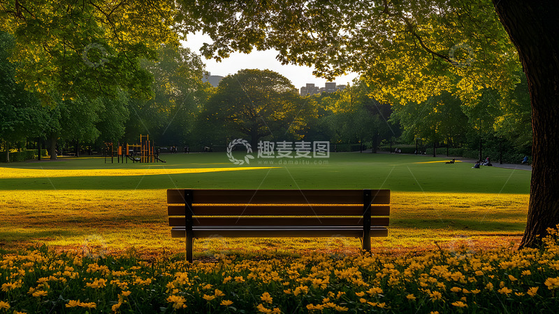 高清大图下载【趣麦麦图】公园草地上的长凳1