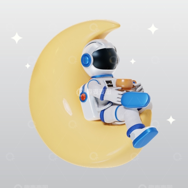 源文件下载【趣麦麦图】宇航员喝咖啡3D插图blend模型素材