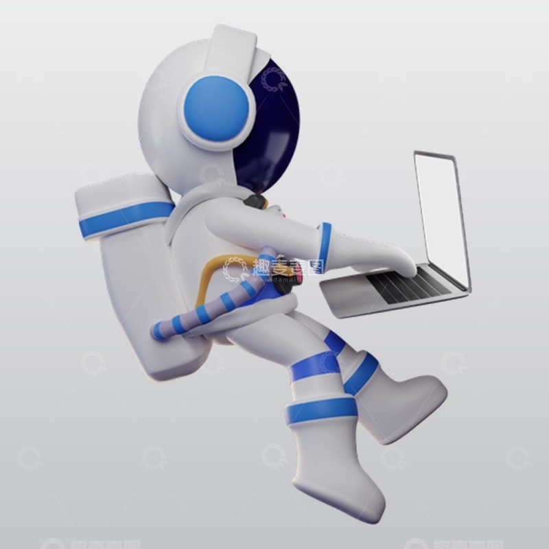 源文件下载【趣麦麦图】使用电脑工作的宇航员3Dblend模型
