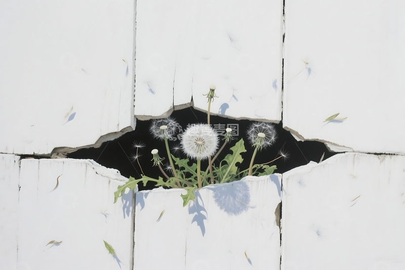 高清大图下载【趣麦麦图】白色篱笆旁的蒲公英 