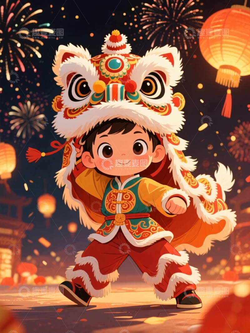 高清大图下载【趣麦麦图】新年舞狮节日背景